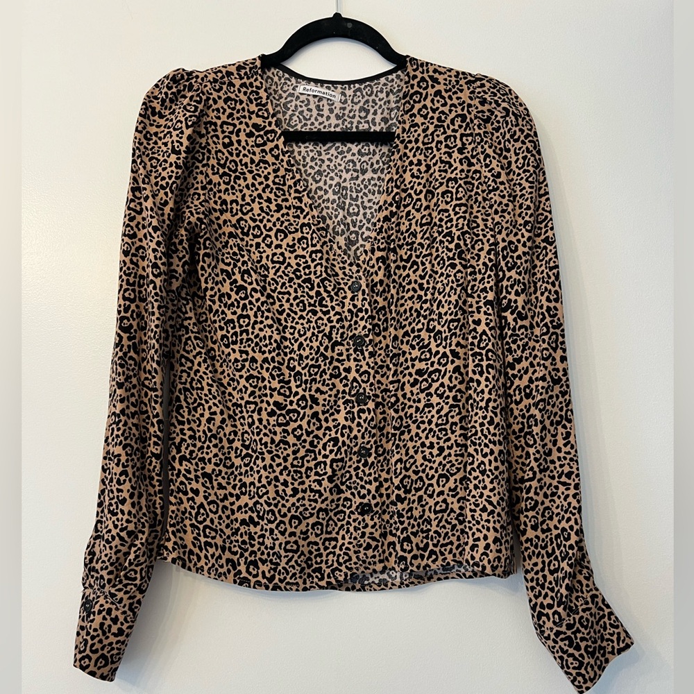Reformation Leopard Button Down